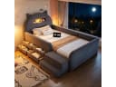 Flieks Polsterbett 90x200 Ohrenform Samt Grau mit Schubladen & USB Bild 1