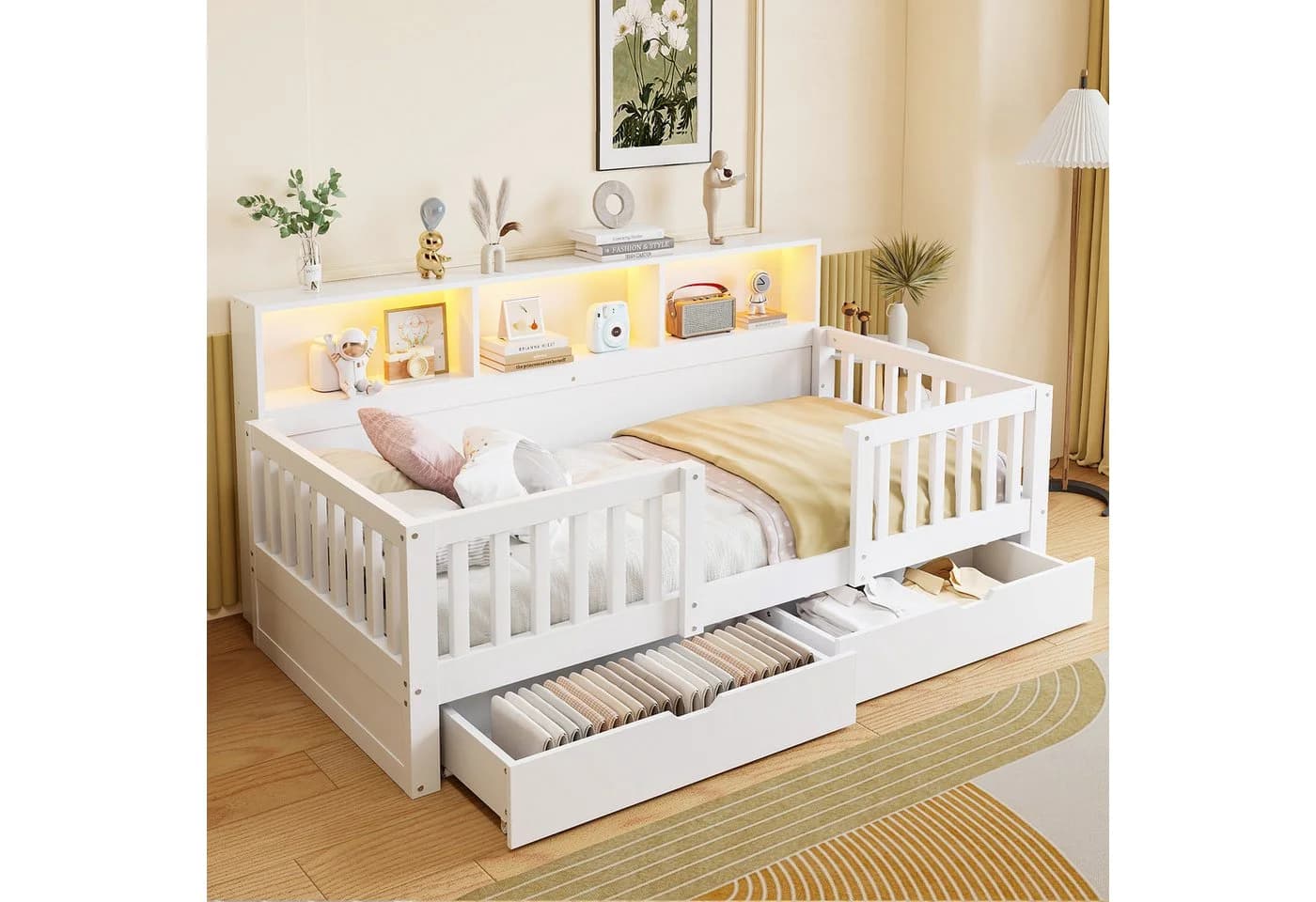 Flieks Kinderbett Weiß mit Stauraum und LED - Bild 2