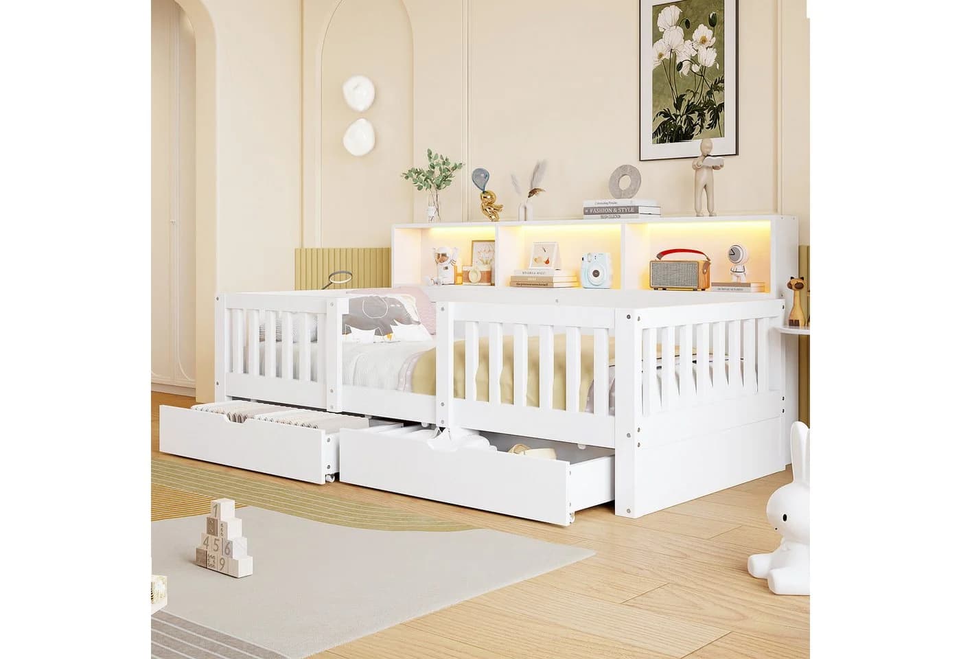 Flieks Kinderbett Weiß mit Stauraum und LED - Bild 3