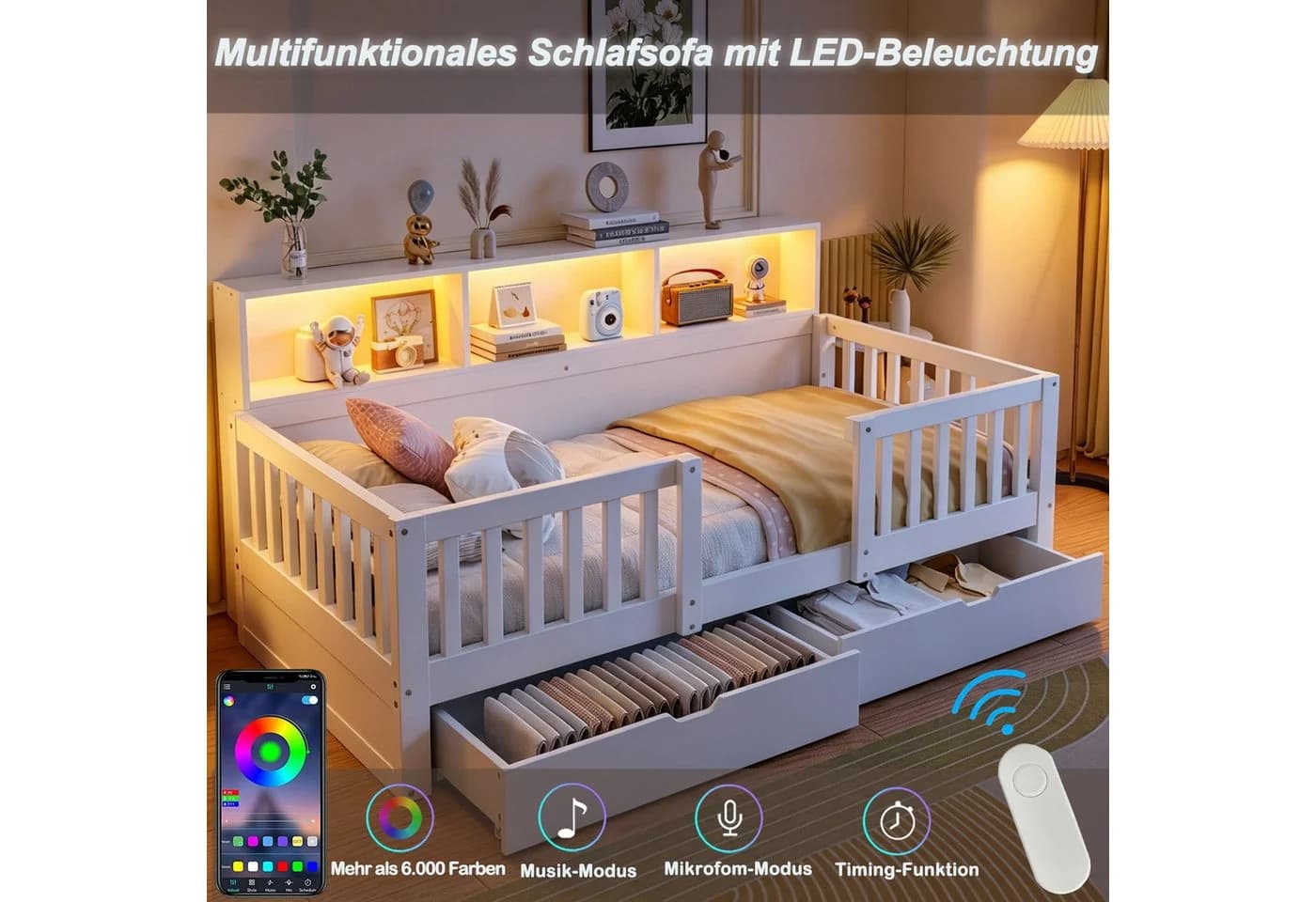 Flieks Kinderbett Weiß mit Stauraum und LED - Bild 4