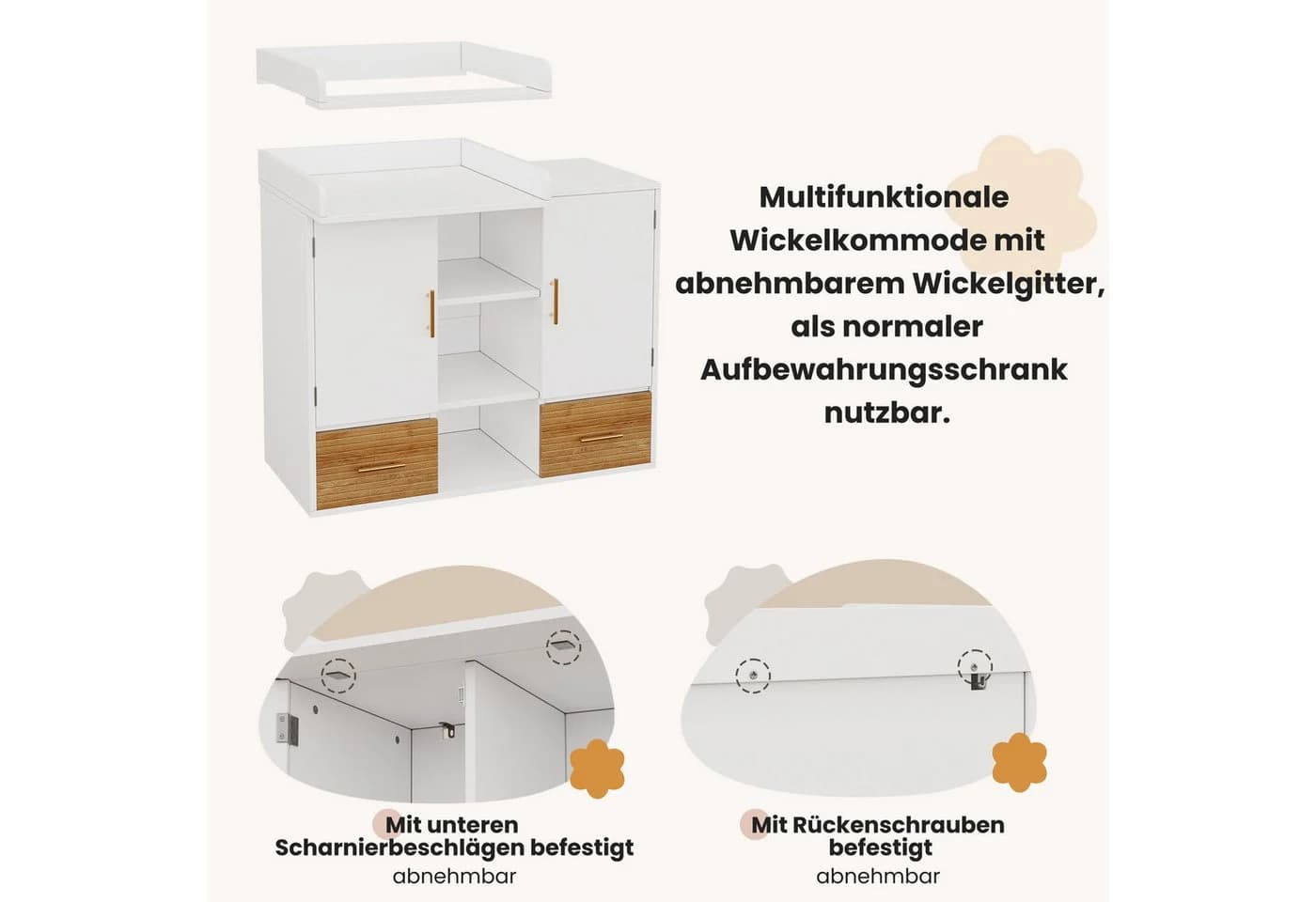 Flieks Wickelkommode mit abnehmbarem Tisch und Schubladen - Bild 5