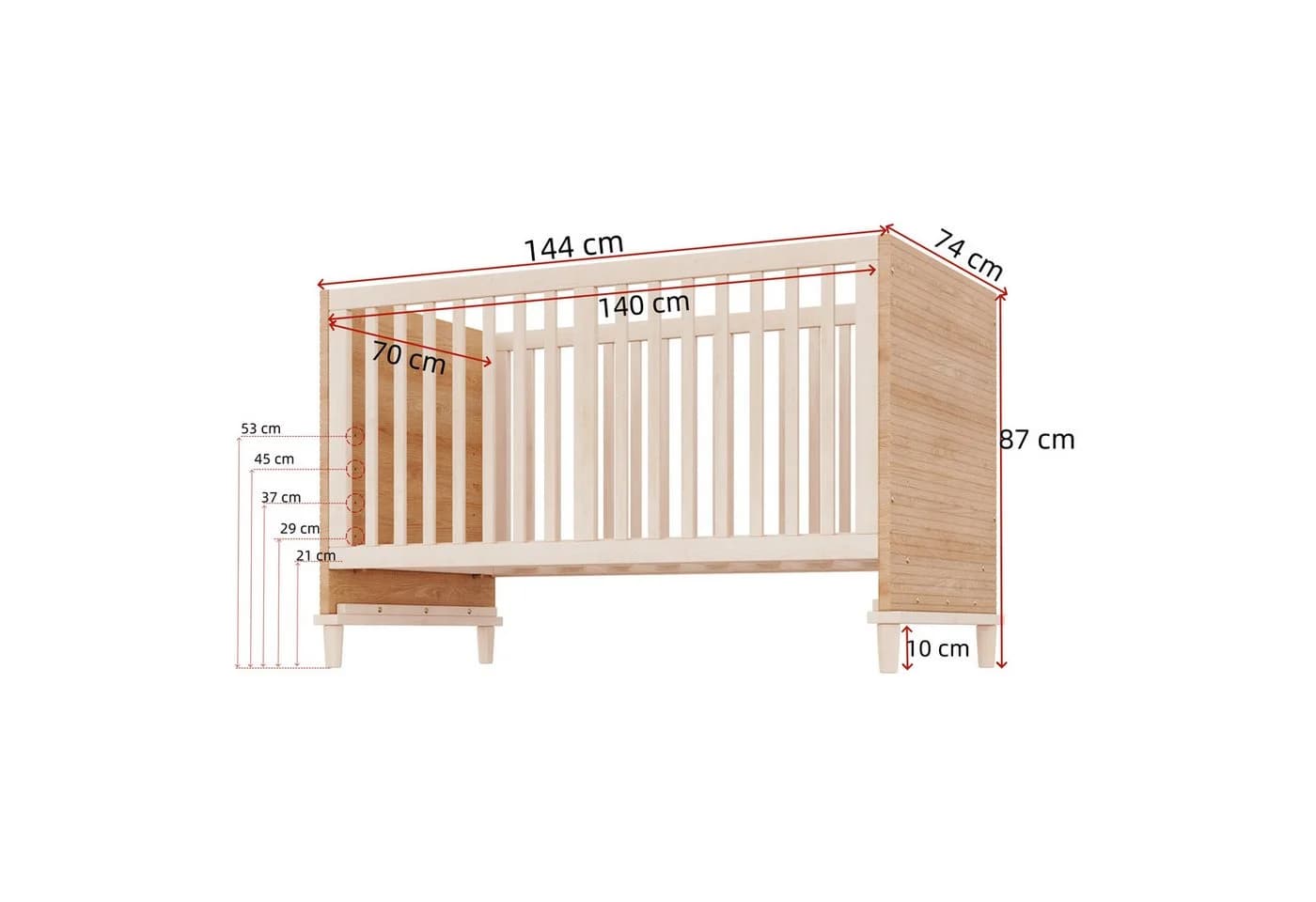Flieks Babybett Beige mit 5-stufiger Höhenverstellung - Bild 5