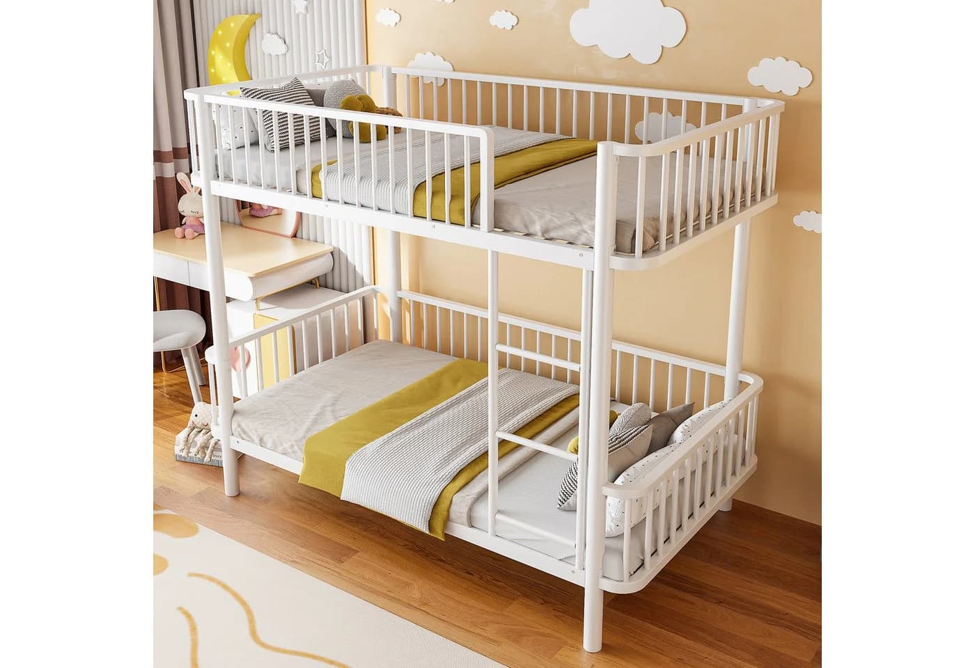 Flieks Etagenbett Metall 90x200cm Kinderbett mit Sicherheitsgeländer