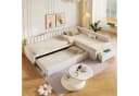Flieks Polsterbett L-förmig Beige Samt mit Ausziehbett & Schublade Bild 2
