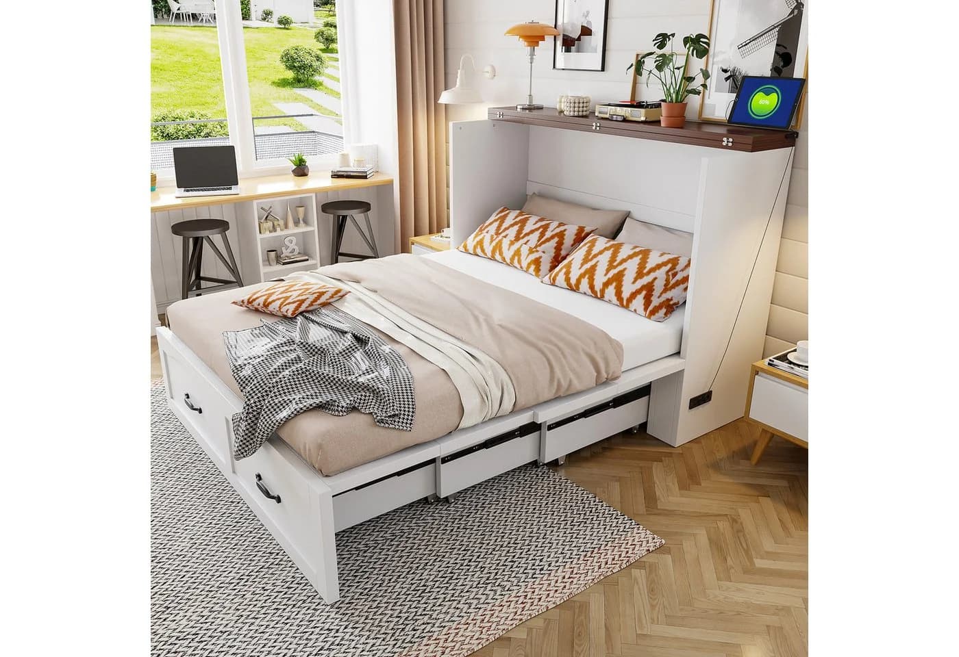 Flieks Schrankbett Klappbett 140x200cm mit Steckdose Weiß