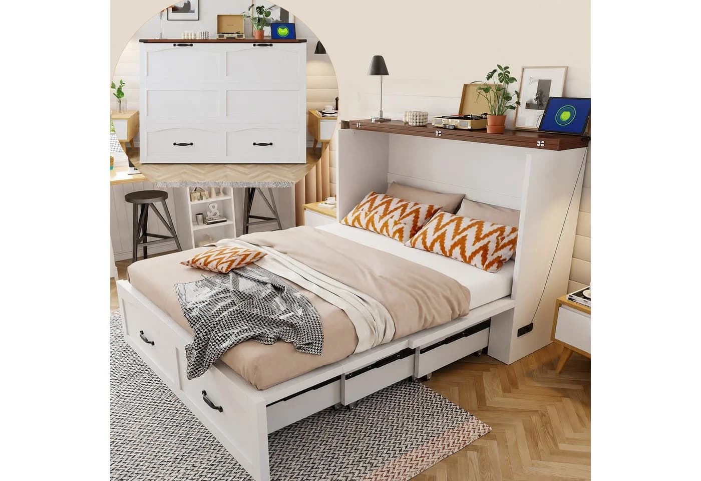 Flieks Schrankbett Klappbett 140x200cm mit Steckdose Weiß - Bild 2