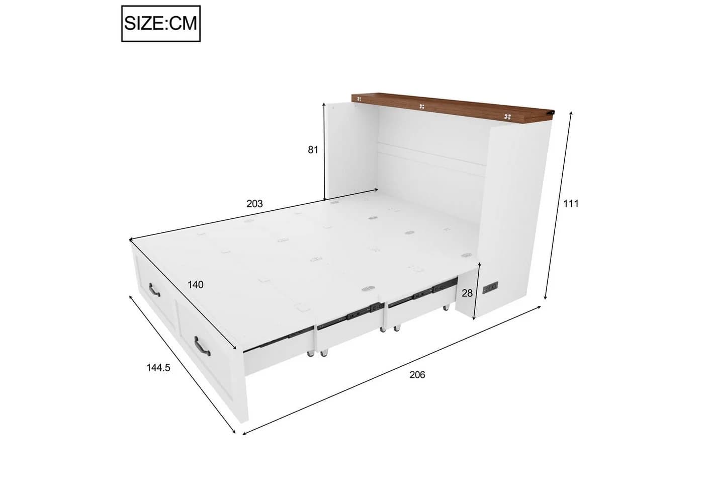 Flieks Schrankbett Klappbett 140x200cm mit Steckdose Weiß - Bild 5