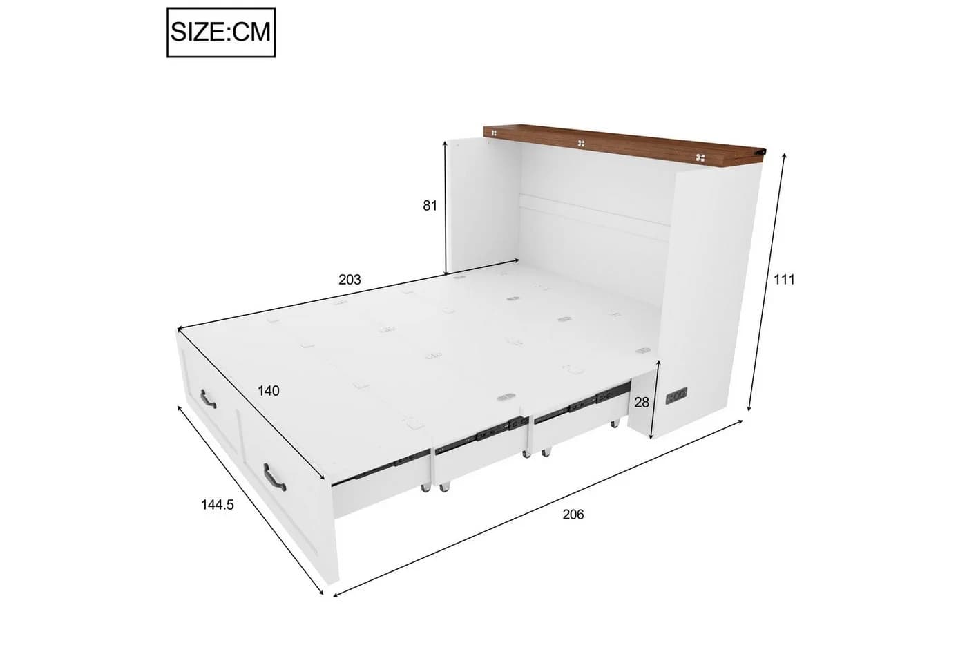 Flieks Schrankbett Klappbett 140x200cm Weiß mit Steckdose - Bild 5