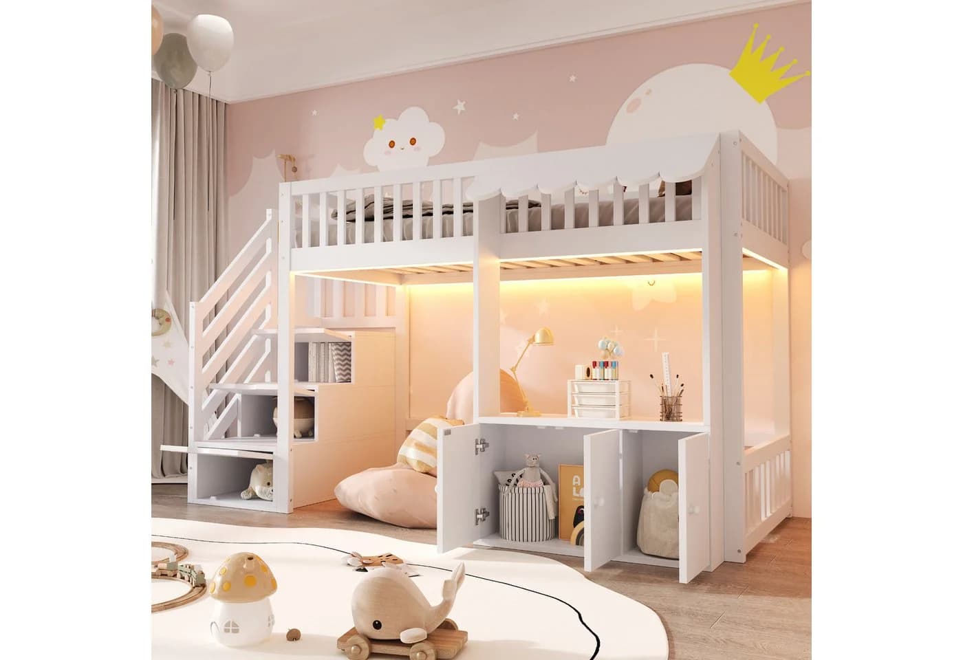 Flieks Hochbett mit Schrank und Stauraumtreppe - Bild 2