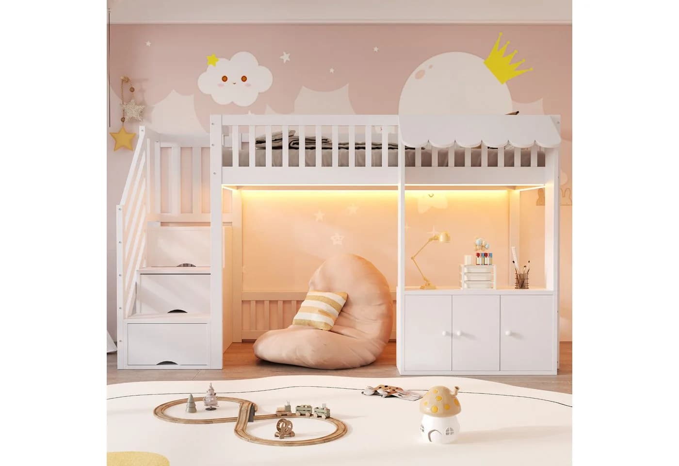 Flieks Hochbett mit Schrank und Stauraumtreppe - Bild 3