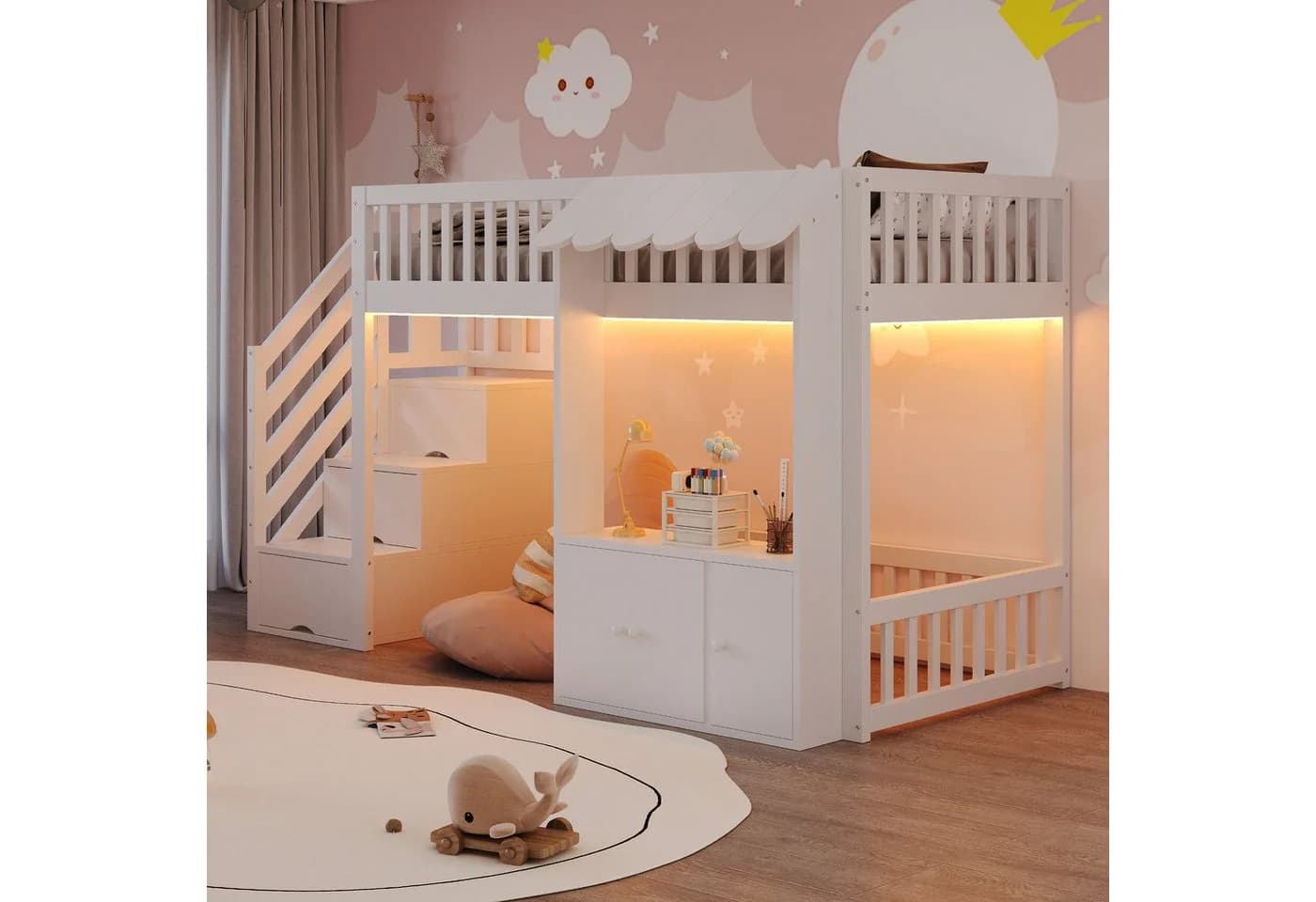 Flieks Hochbett mit Schrank und Stauraumtreppe - Bild 4