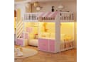 Flieks Hochbett Kinderbett 90x200cm mit Schrank und Stauraumtreppe Weiß/Rosa Bild 4