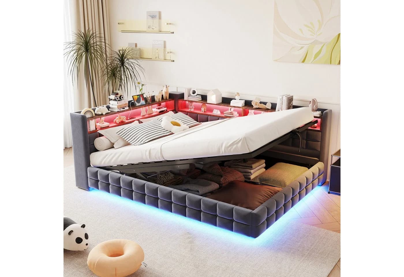 Flieks Polsterbett 140x200cm mit Stauraum, LED & USB dunkelgrau - Bild 2