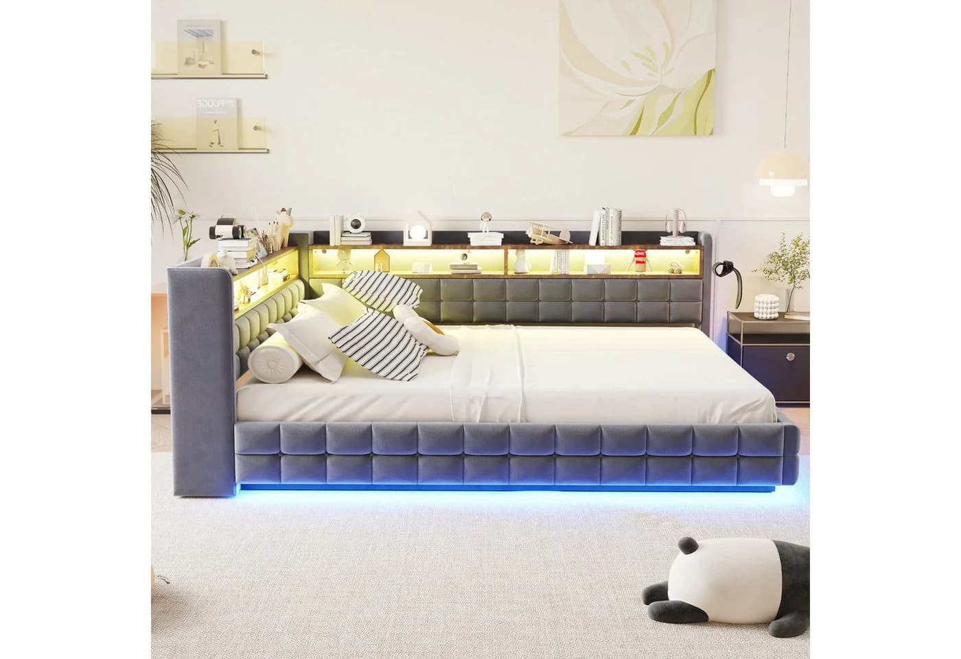 Flieks Polsterbett 140x200cm mit Stauraum, LED & USB dunkelgrau - Bild 3