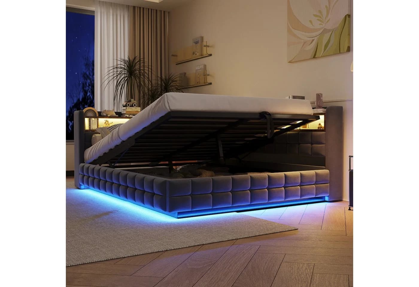 Flieks Polsterbett 140x200cm mit Stauraum, LED & USB dunkelgrau - Bild 4