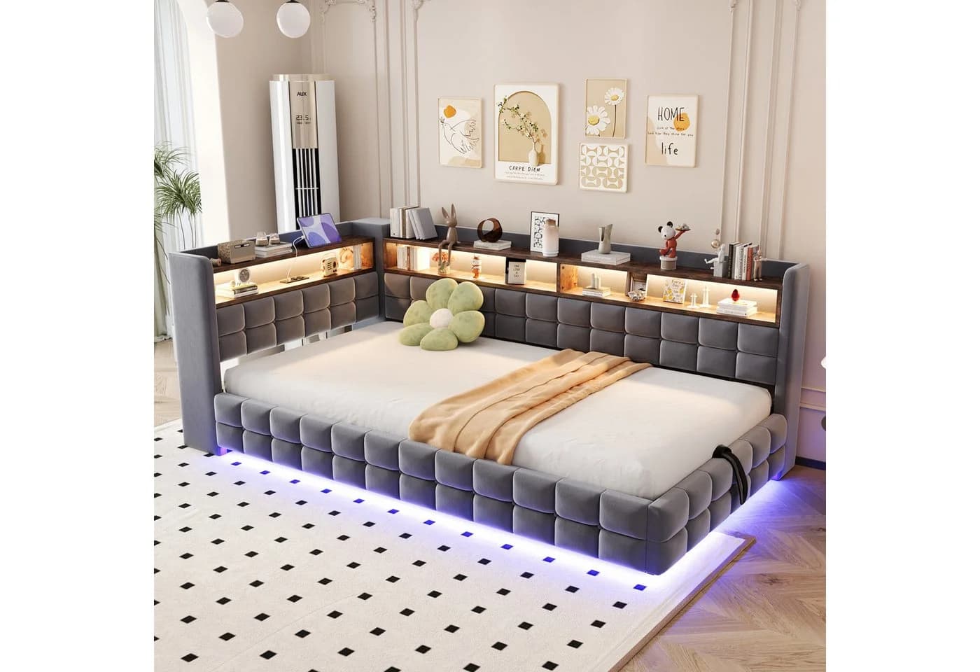 Flieks Daybett Polsterbett grau mit Stauraum und LED