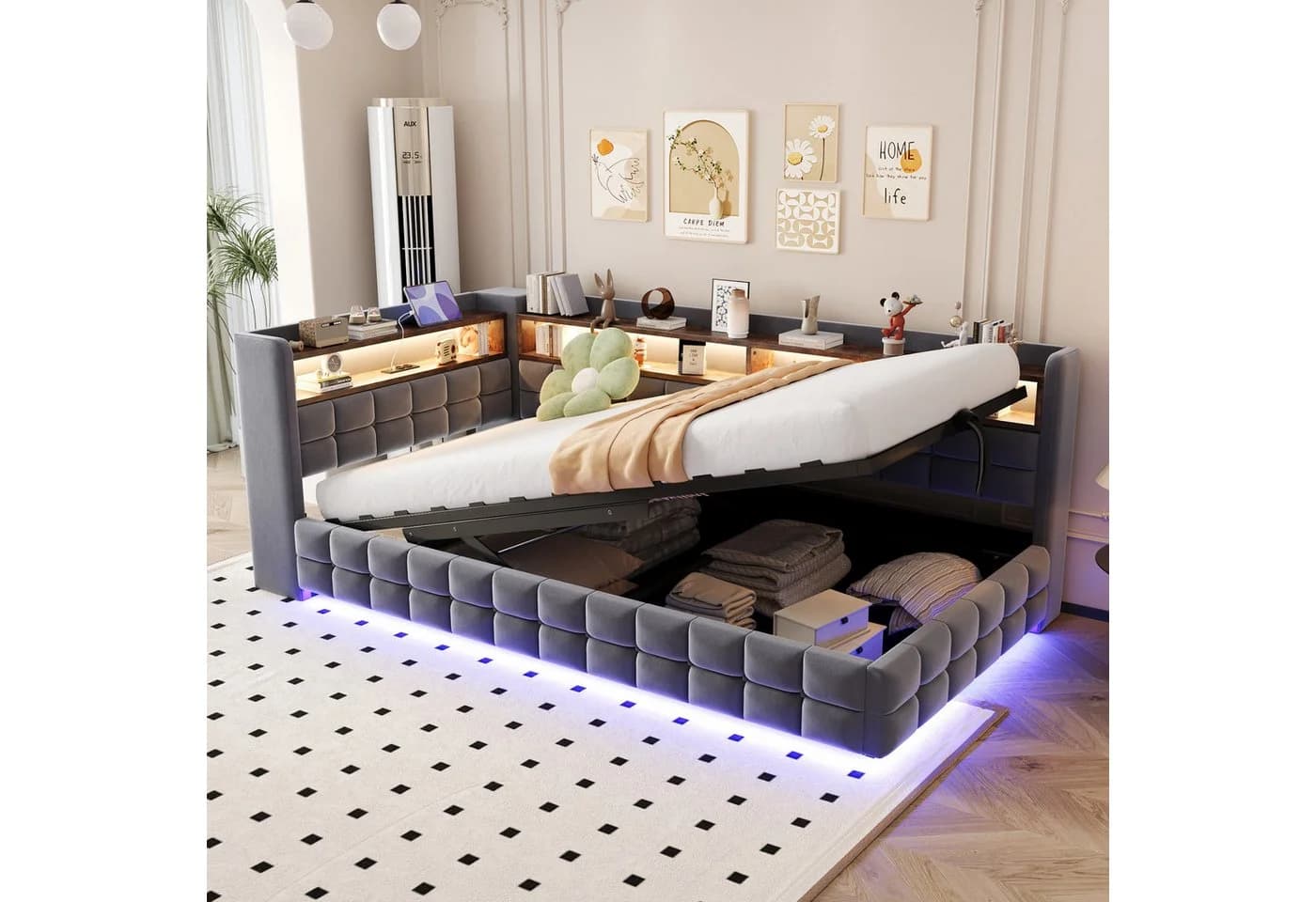 Flieks Daybett Polsterbett grau mit Stauraum und LED - Bild 2