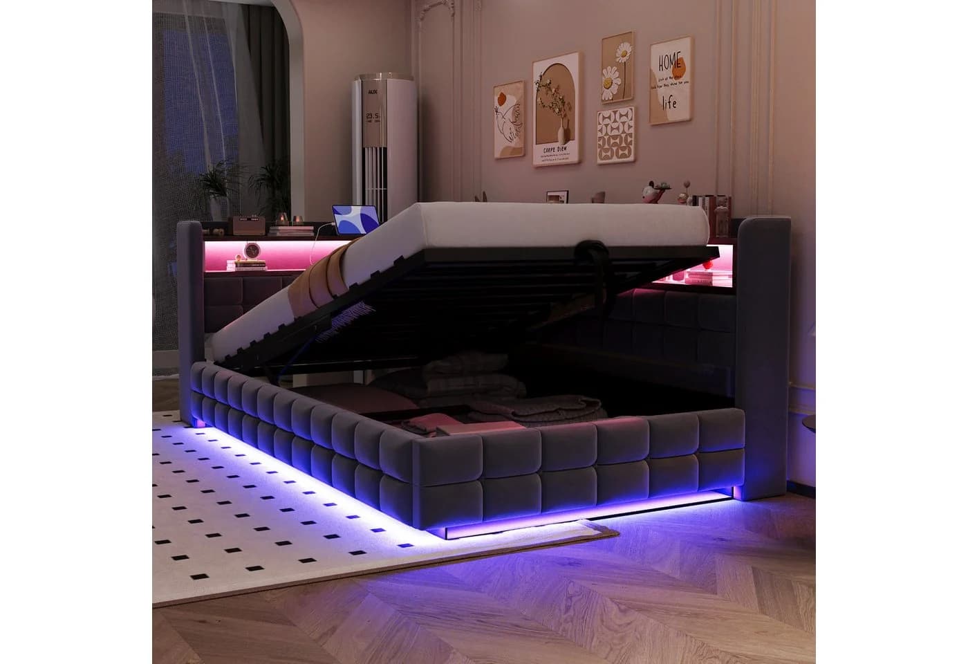 Flieks Daybett Polsterbett grau mit Stauraum und LED - Bild 4