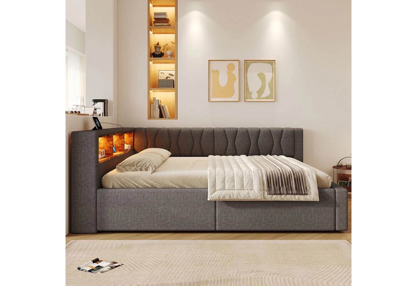 Flieks Daybett Polsterbett 140x200 grau mit LED-Leiste - Bild 3
