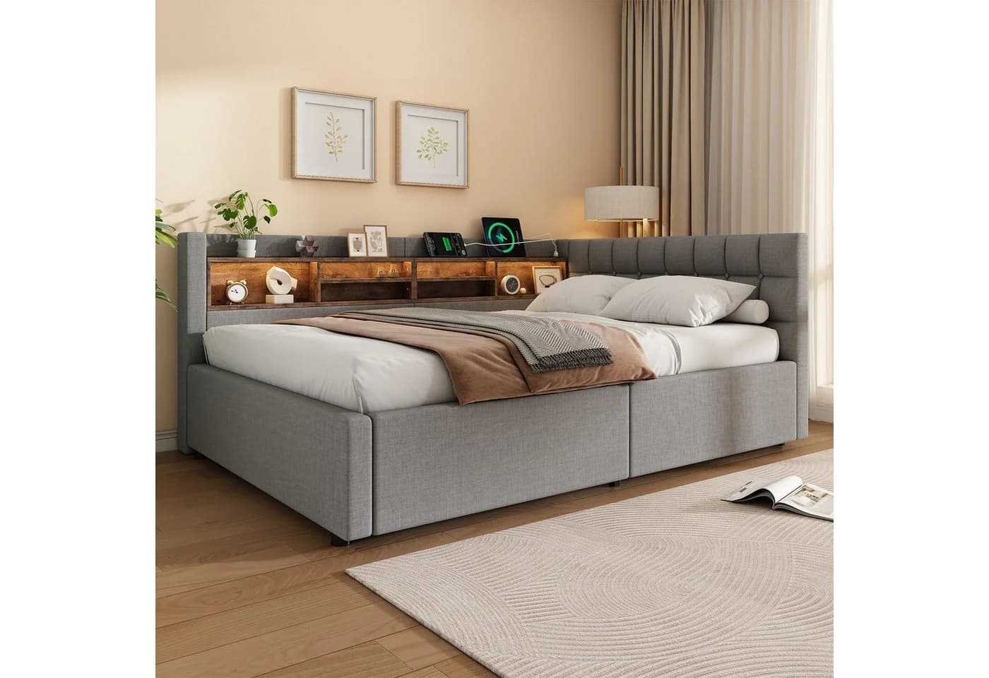Flieks Daybett Polsterbett Schlafsofa 140x200 grau mit Hydraulik und LED - Bild 3