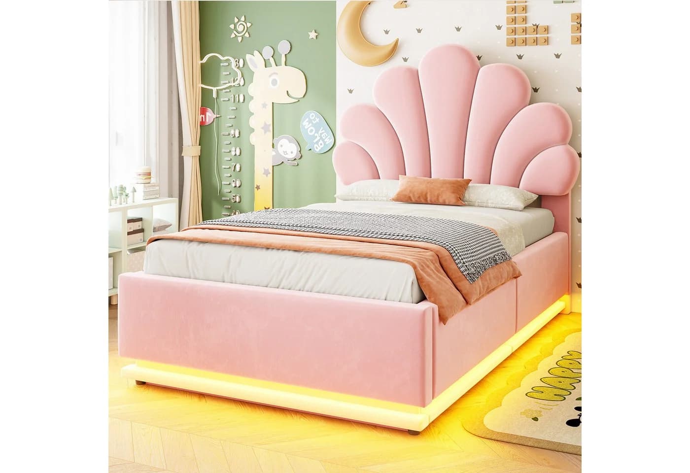Flieks Polsterbett Rosa mit LED-Leiste & Stauraum