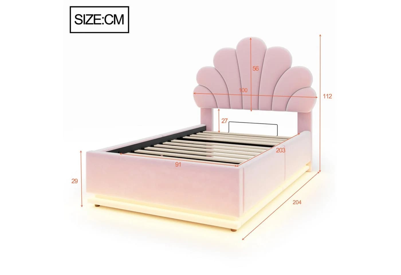 Flieks Polsterbett Rosa mit LED-Leiste & Stauraum - Bild 5