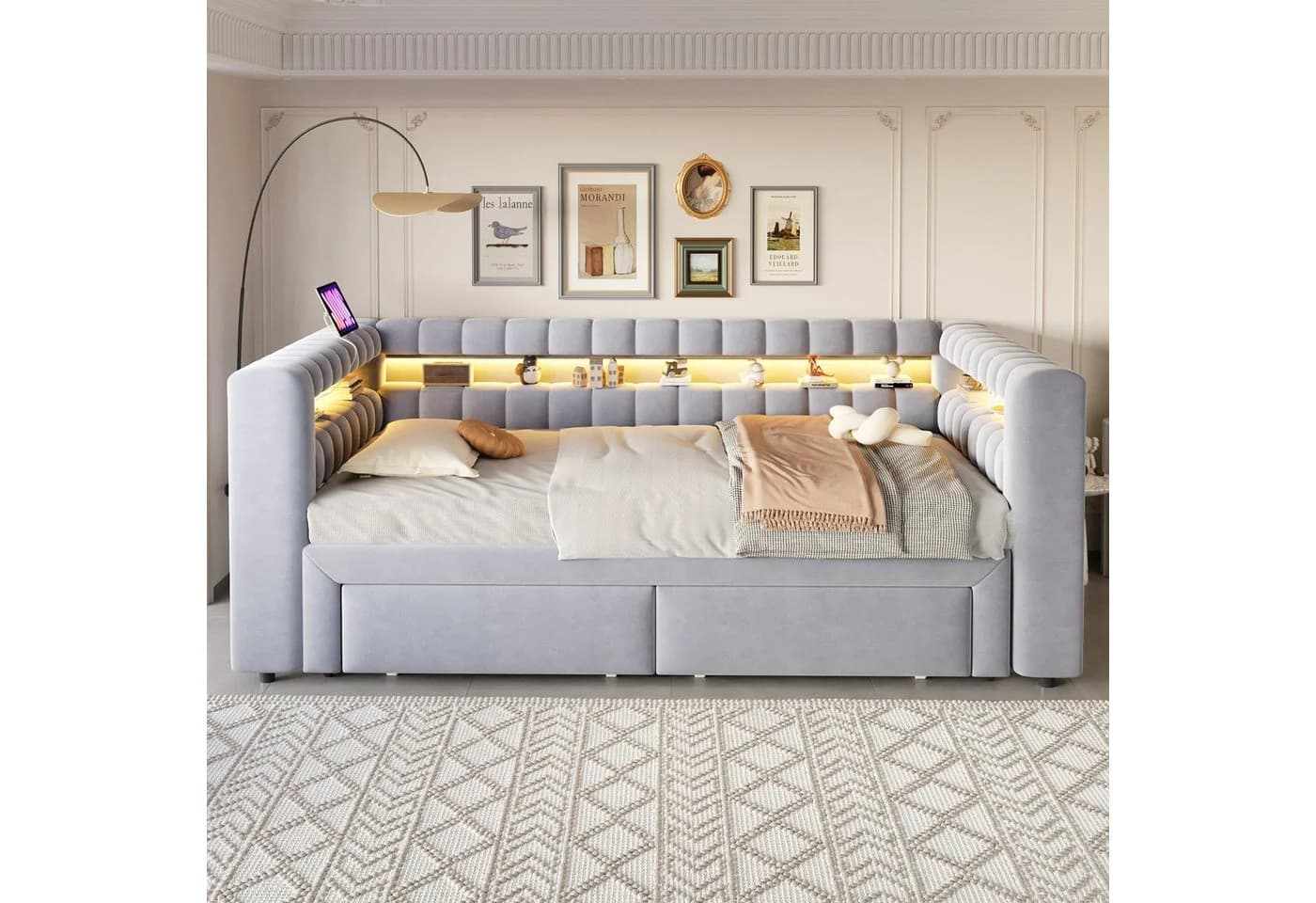 Flieks Daybett grau mit Ausziehbett, LED & USB - Bild 3