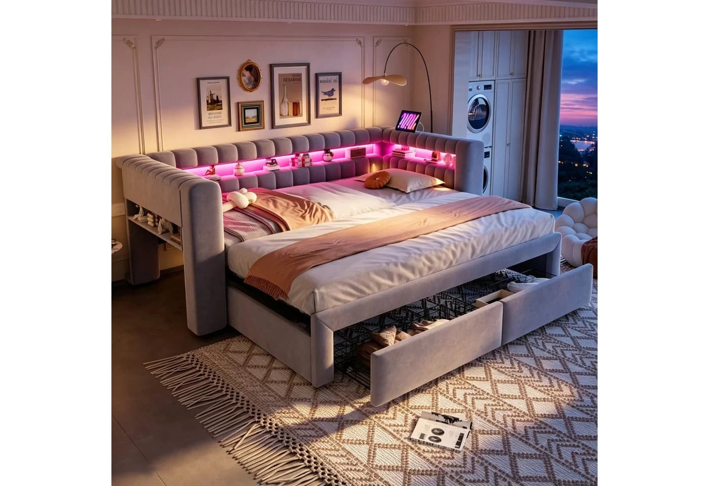 Flieks Daybett grau mit Ausziehbett, LED & USB - Bild 4