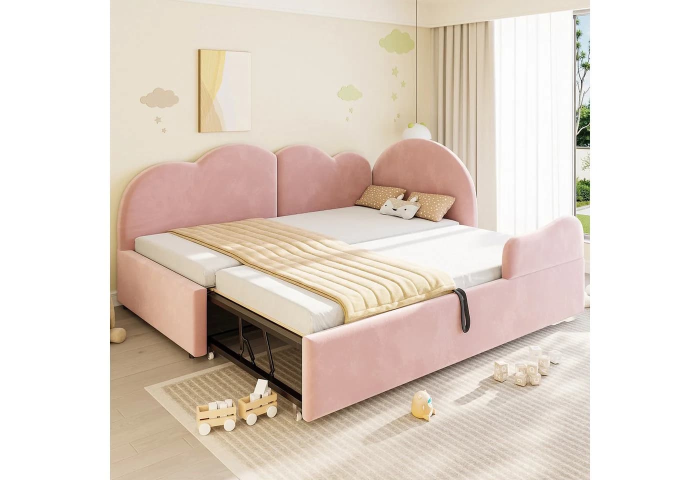 Flieks Polsterbett L-Form Daybett Rosa Samt mit Ausziehbett - Bild 2