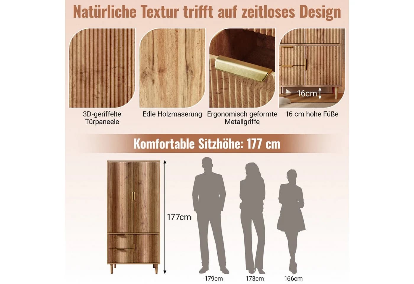 Flieks Kleiderschrank Garderobenschrank 3 Türen 2 Schubladen - Bild 5