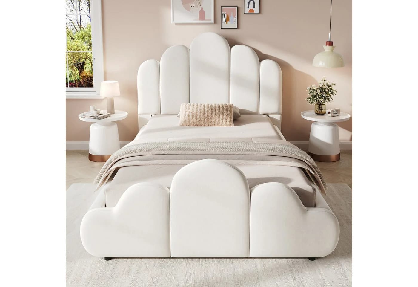 Flieks Polsterbett Kinderbett Wolken-Form Beige Samt