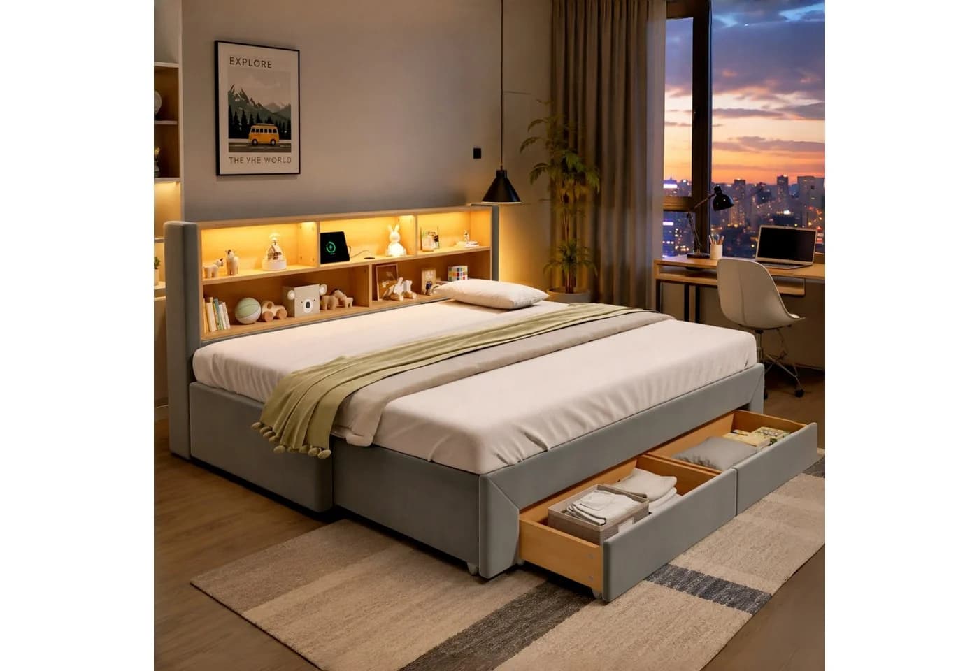 Flieks Daybett grau mit Ausziehbett, Schubladen & LED - Bild 2