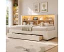 Flieks Daybett Polsterbett Beige mit Ausziehbett, 2 Schubladen & LED Bild 3