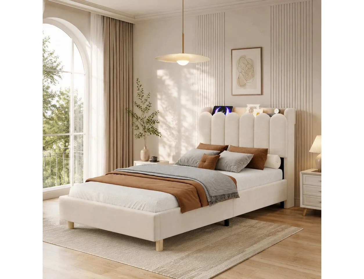 Flieks Polsterbett Kinderbett 90x200cm Beige Samt - Bild 2