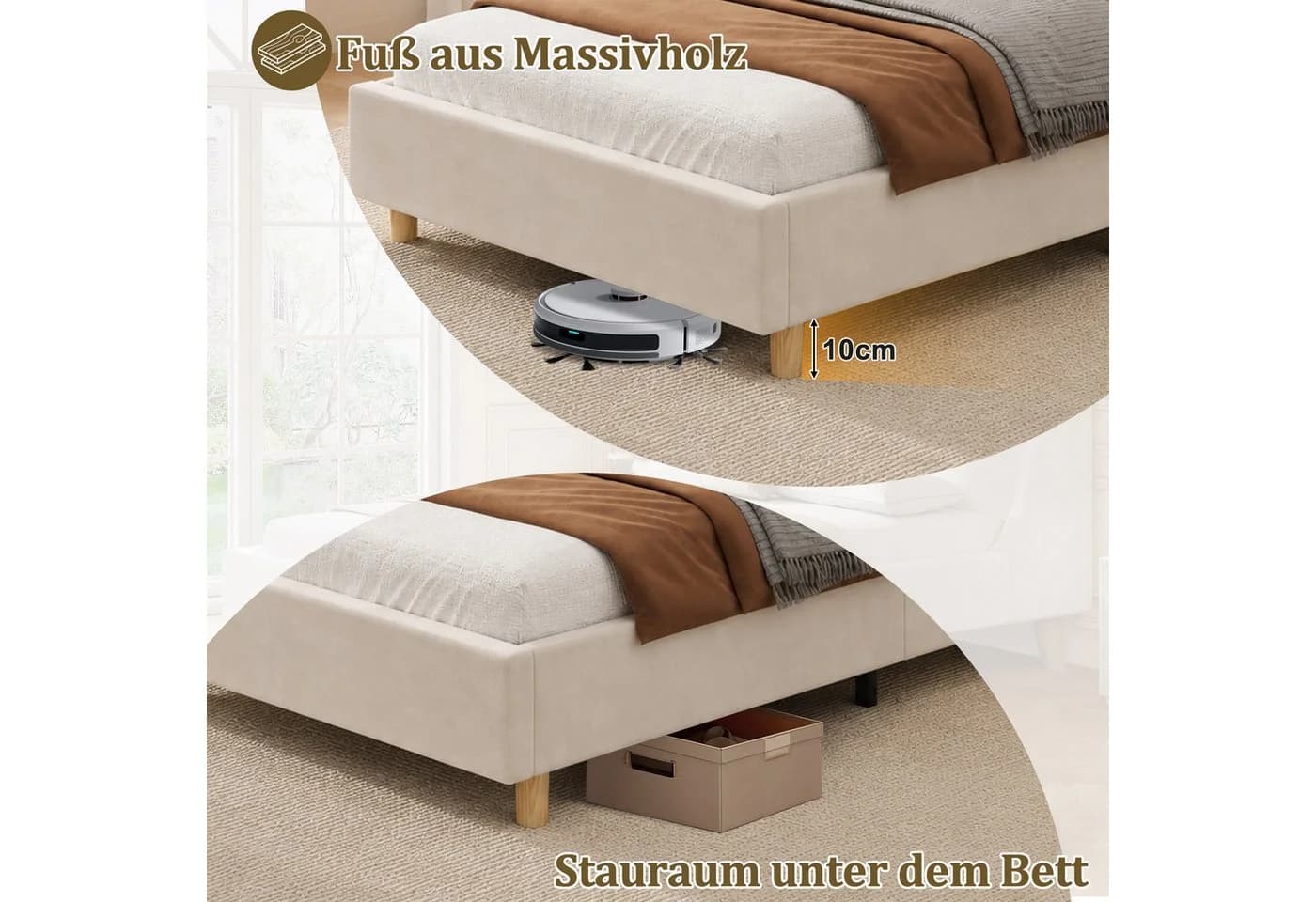 Flieks Polsterbett Kinderbett 90x200cm Beige Samt - Bild 4