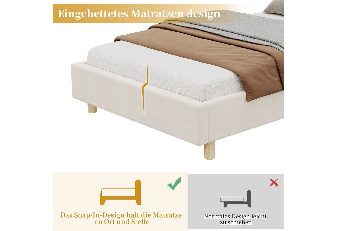 Flieks Polsterbett Kinderbett 90x200cm Beige Samt - Bild 5