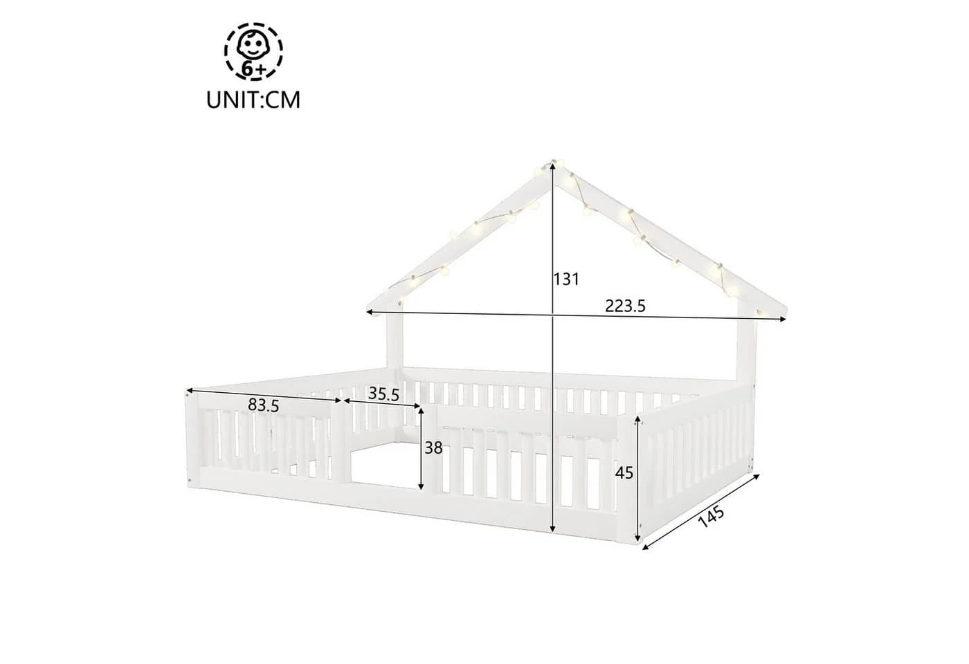 Flieks Kinderbett Hausbett Bodenbett 140x200cm mit LED-Lichterkette weiß - Bild 4