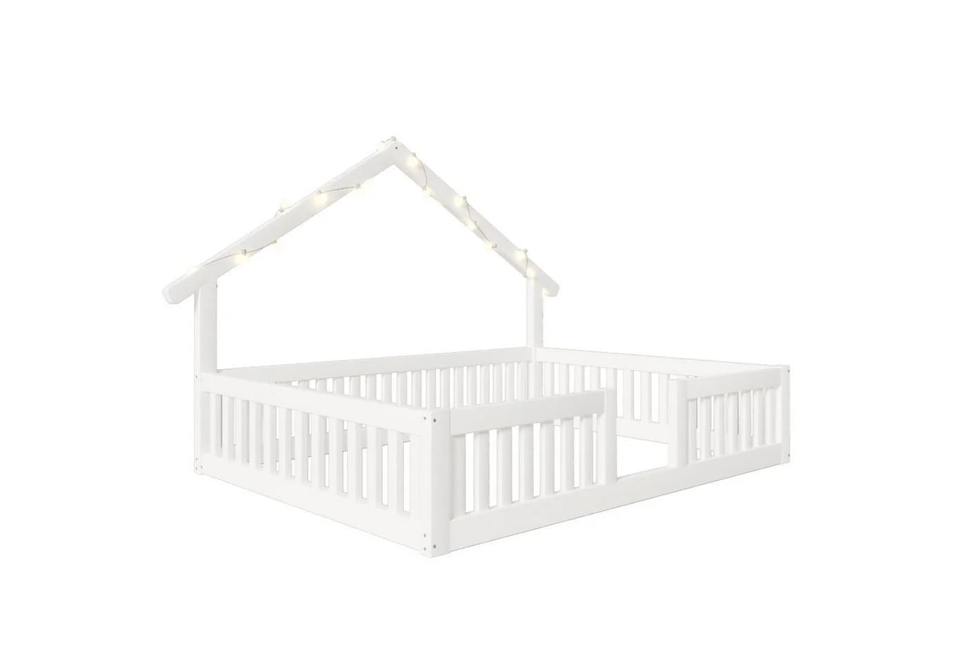 Flieks Kinderbett Hausbett Bodenbett 140x200cm mit LED-Lichterkette weiß - Bild 5