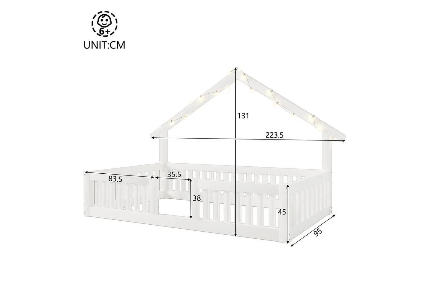 Flieks Kinderbett Hausbett Bodenbett 90x200cm weiß mit LED-Lichterkette - Bild 4
