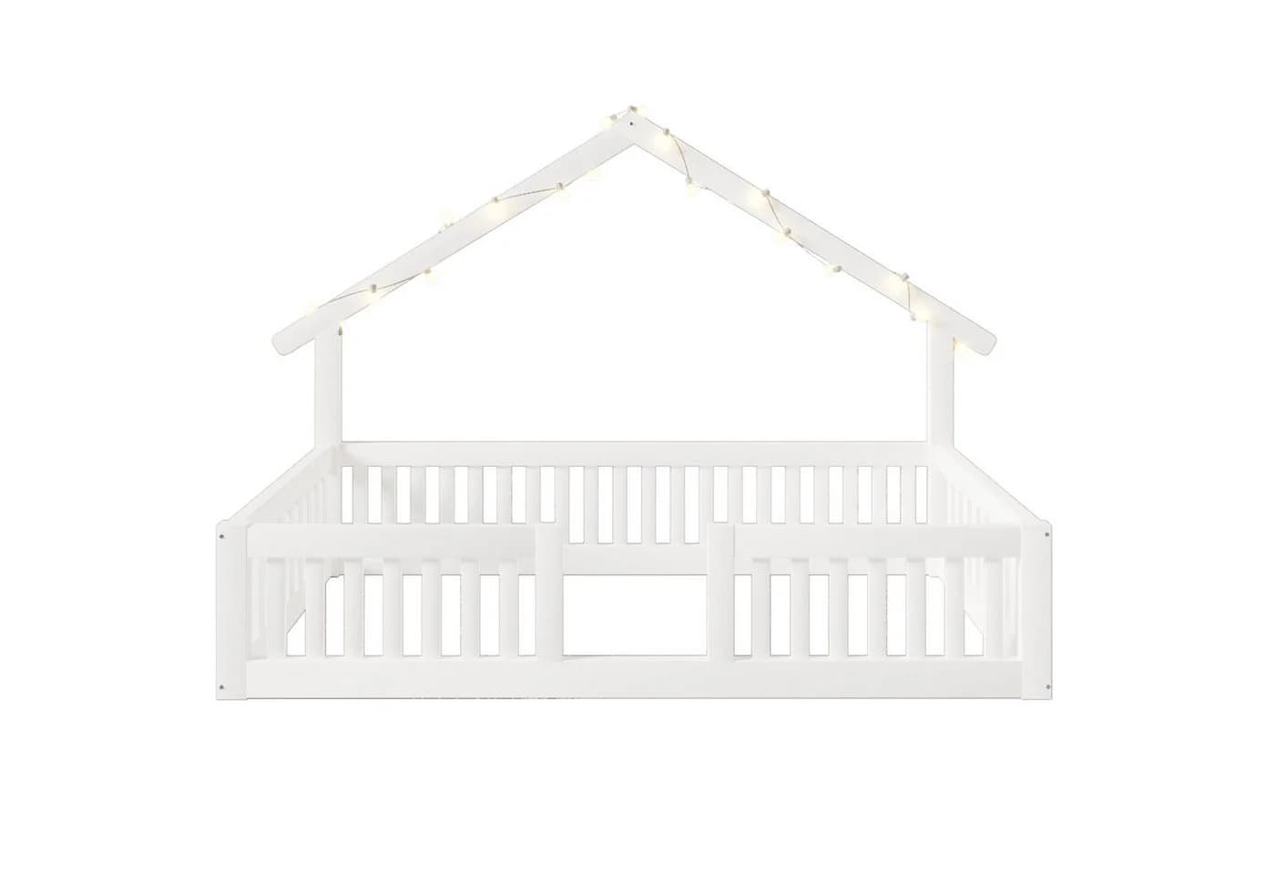 Flieks Kinderbett Hausbett Bodenbett 90x200cm weiß mit LED-Lichterkette - Bild 5