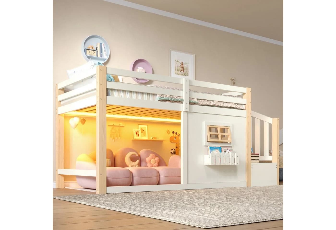 Flieks Hochbett Hausform 90x200 mit LED & Stauraumtreppe - Bild 4