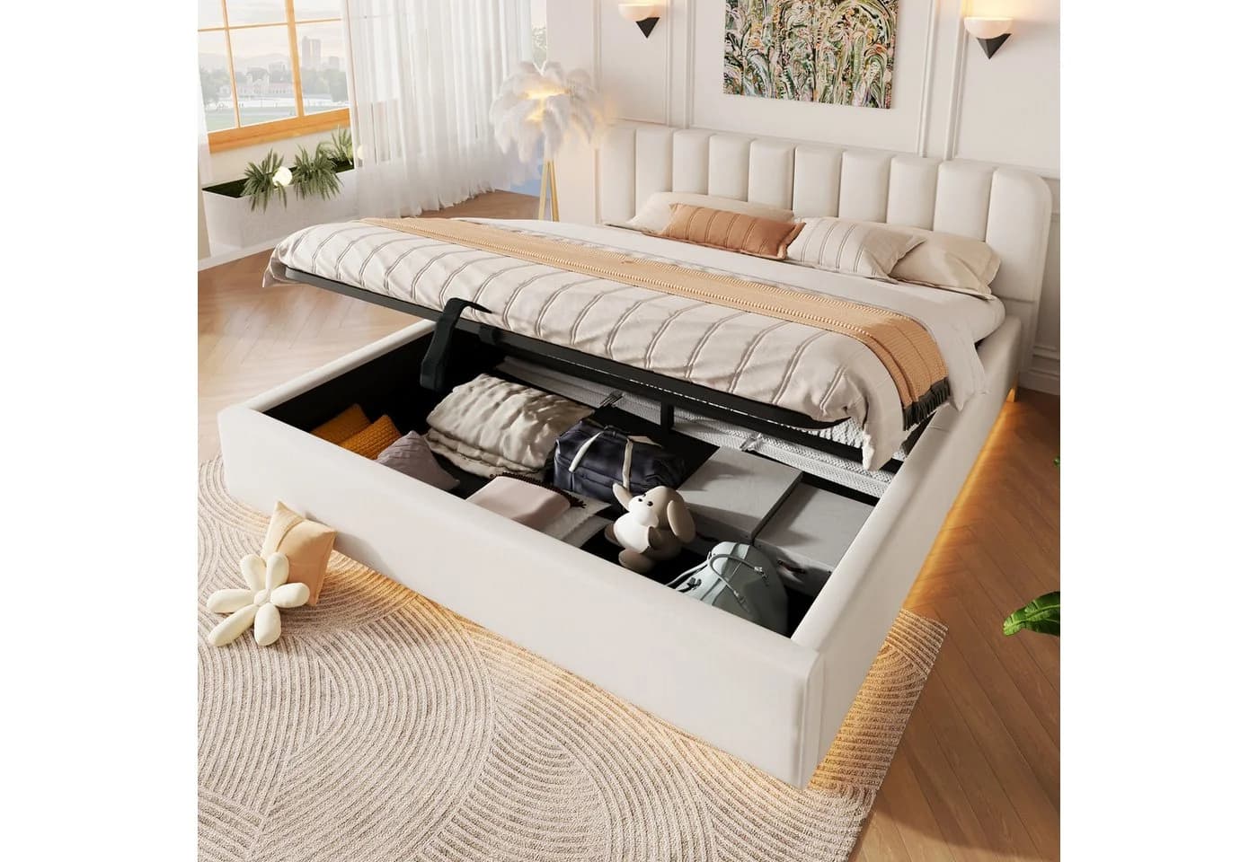 Flieks Polsterbett 180x200 mit LED und Stauraum Beige - Bild 2