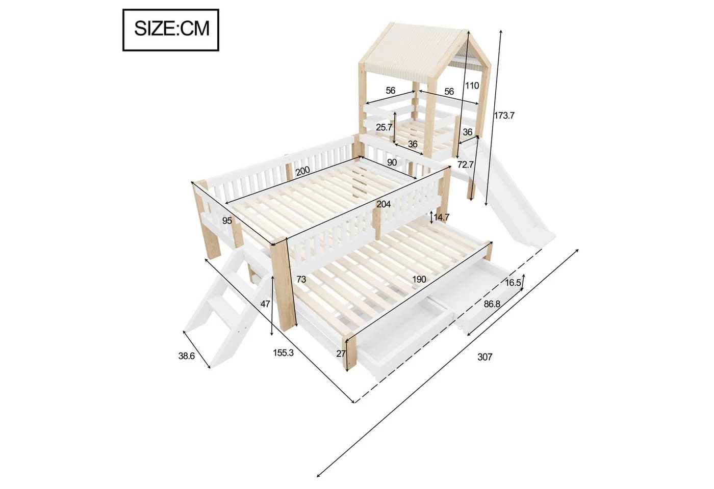 Flieks Kinderbett Massivholz mit Ausziehbett, Rutsche & Schubladen - Bild 4