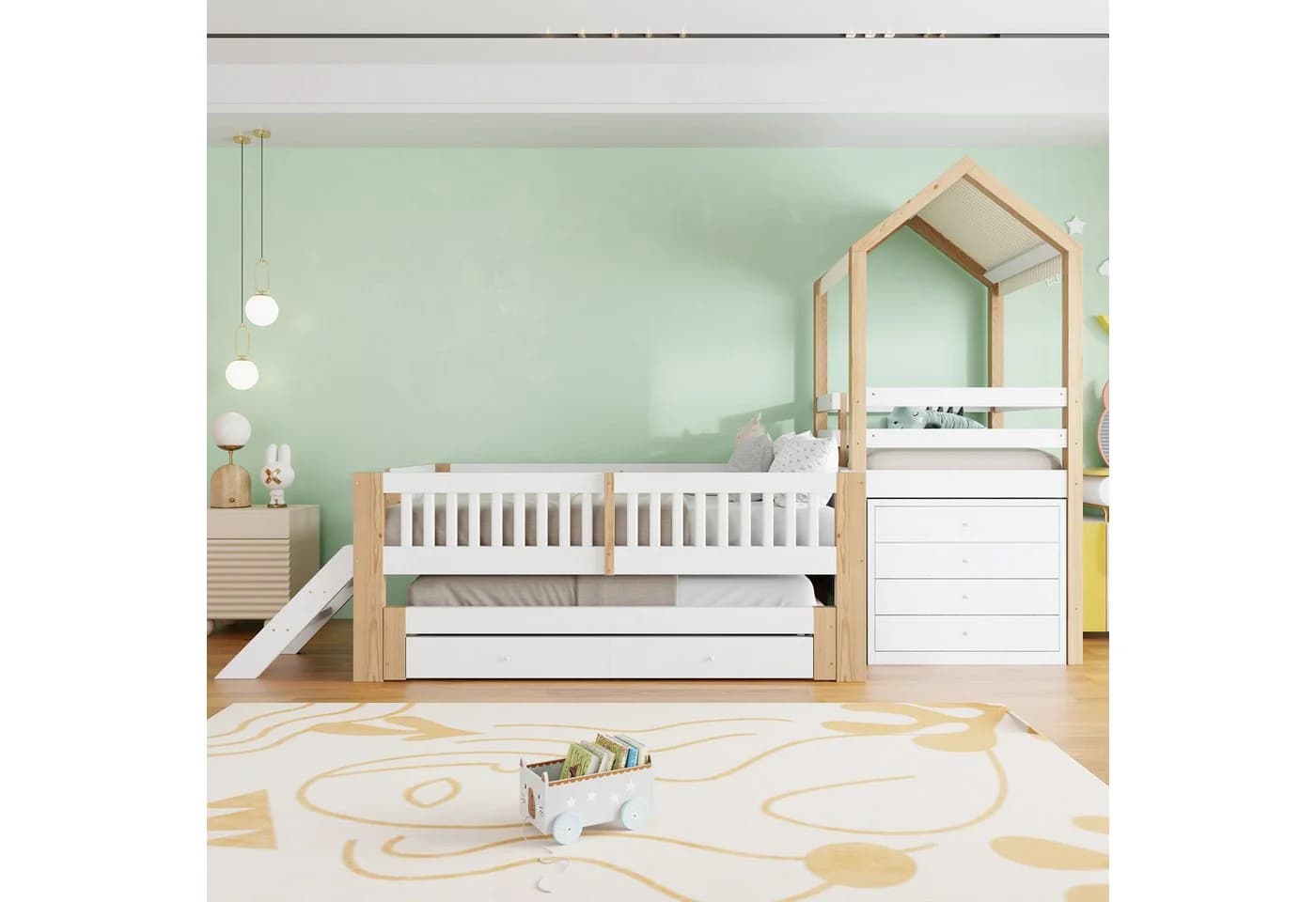 Flieks Kinderbett Massivholz Weiß mit Ausziehbett und Stauraum - Bild 3