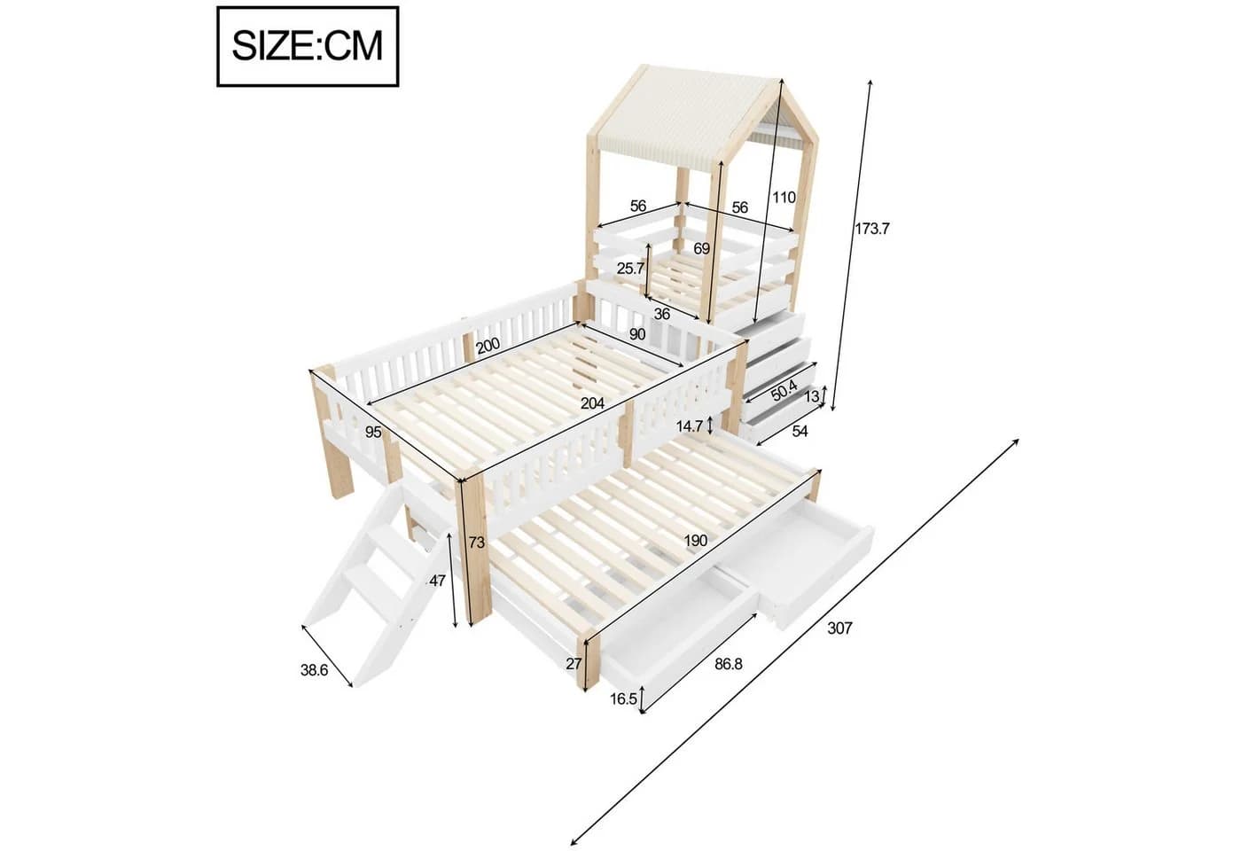 Flieks Kinderbett Massivholz Weiß mit Ausziehbett und Stauraum - Bild 4