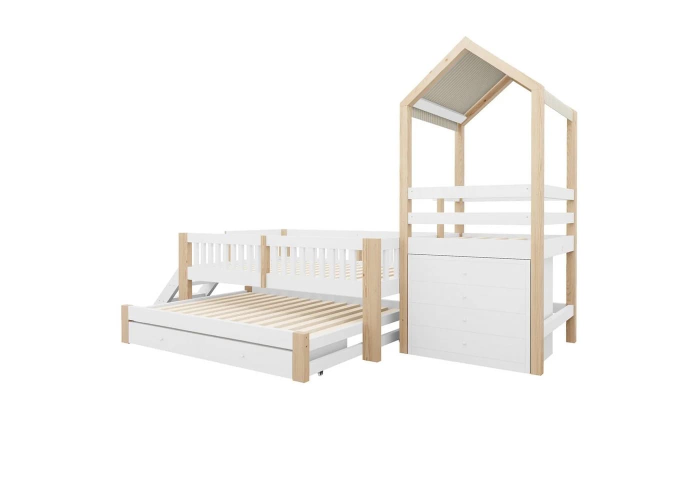 Flieks Kinderbett Massivholz Weiß mit Ausziehbett und Stauraum - Bild 5