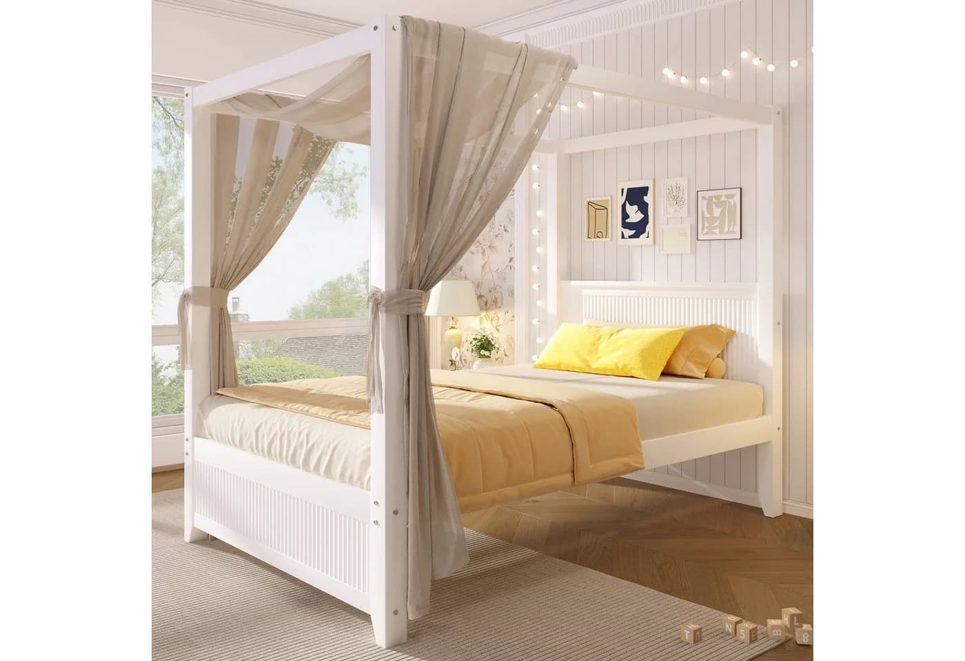 Flieks Himmelbett Weiß mit Lattenrost und Dachrahmen - Bild 2