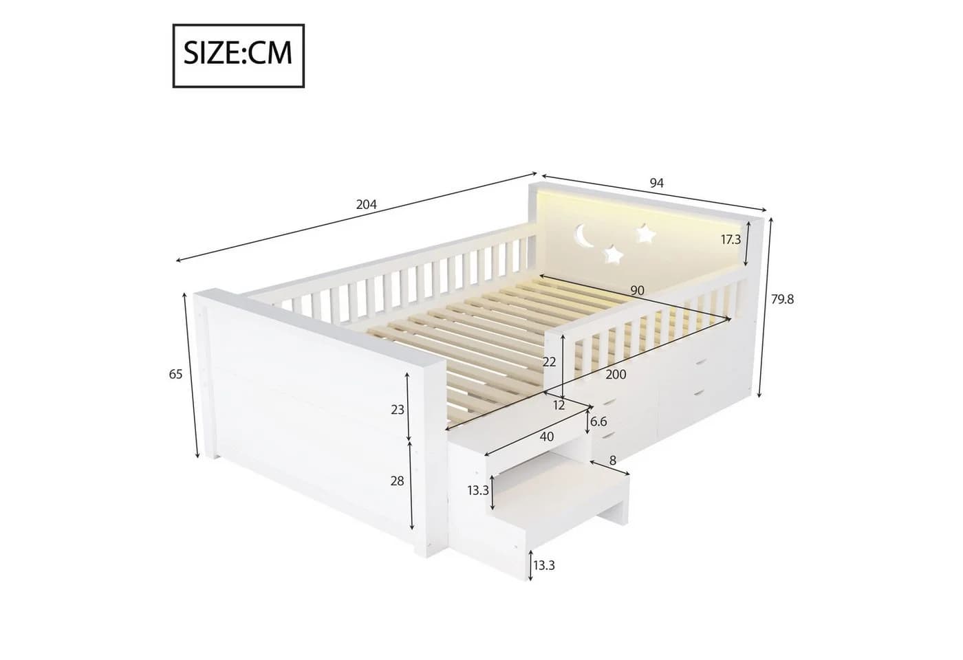 Flieks Kinderbett 90x200 weiß mit Schubladen, Treppe & LED - Bild 5