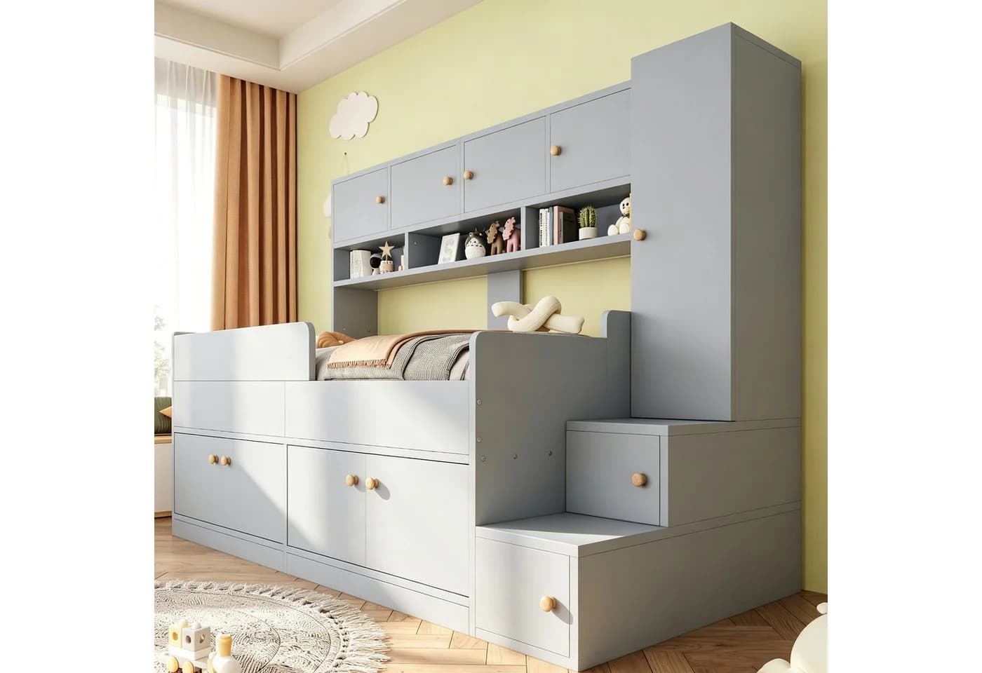 Flieks Kinderbett 90x200 Grau mit Stauraum und LED - Bild 2