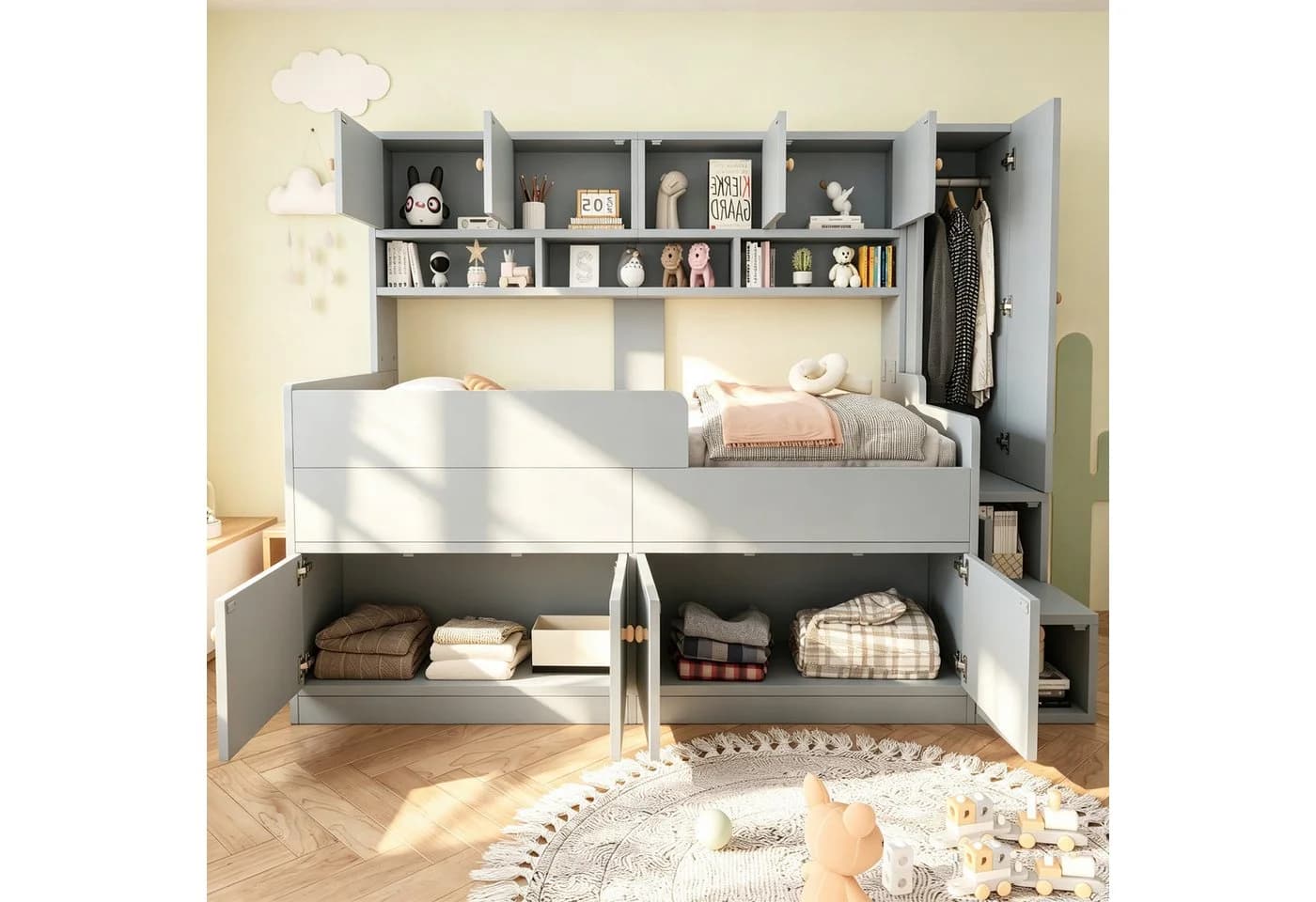 Flieks Kinderbett 90x200 Grau mit Stauraum und LED - Bild 3
